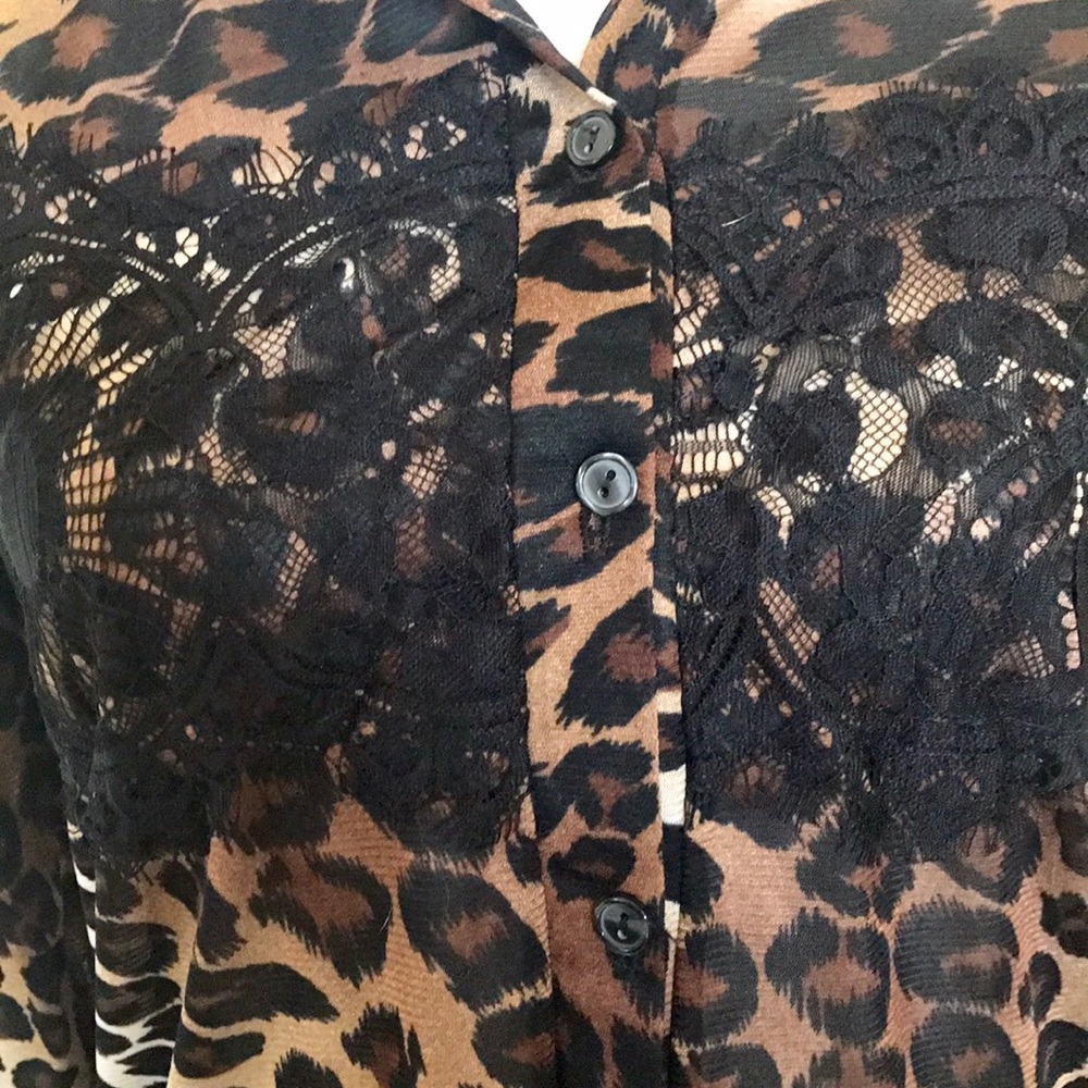 Leopard Print Embroidered Button Up Blouse - image 4
